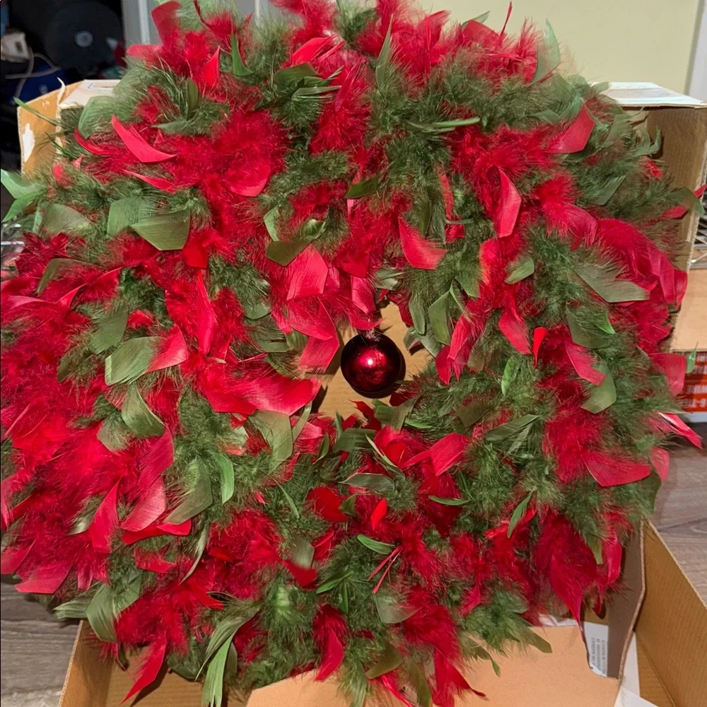 Original Boxed Angel Wreath Crafted of Beautiful Dyed Feathers with Hook